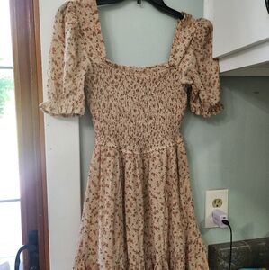 Mine Beige Floral Off-the-Shoulder Dress